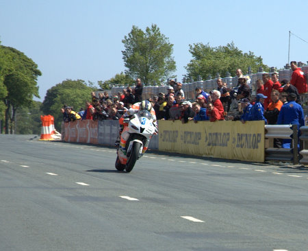 John McGuinness in the Padgett's colours during the Supersport race at the Centenary TT